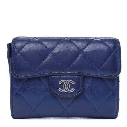 Chanel Lambskin Quilted Flap Card Holder Wallet Blue 1 of 4