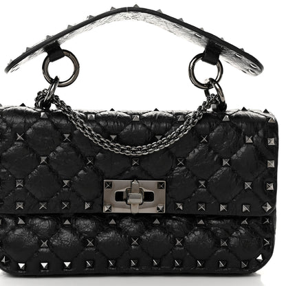 Valentino Garavani Craquele Nappa Small Rockstud Spike Shoulder Bag Black 7 of 9