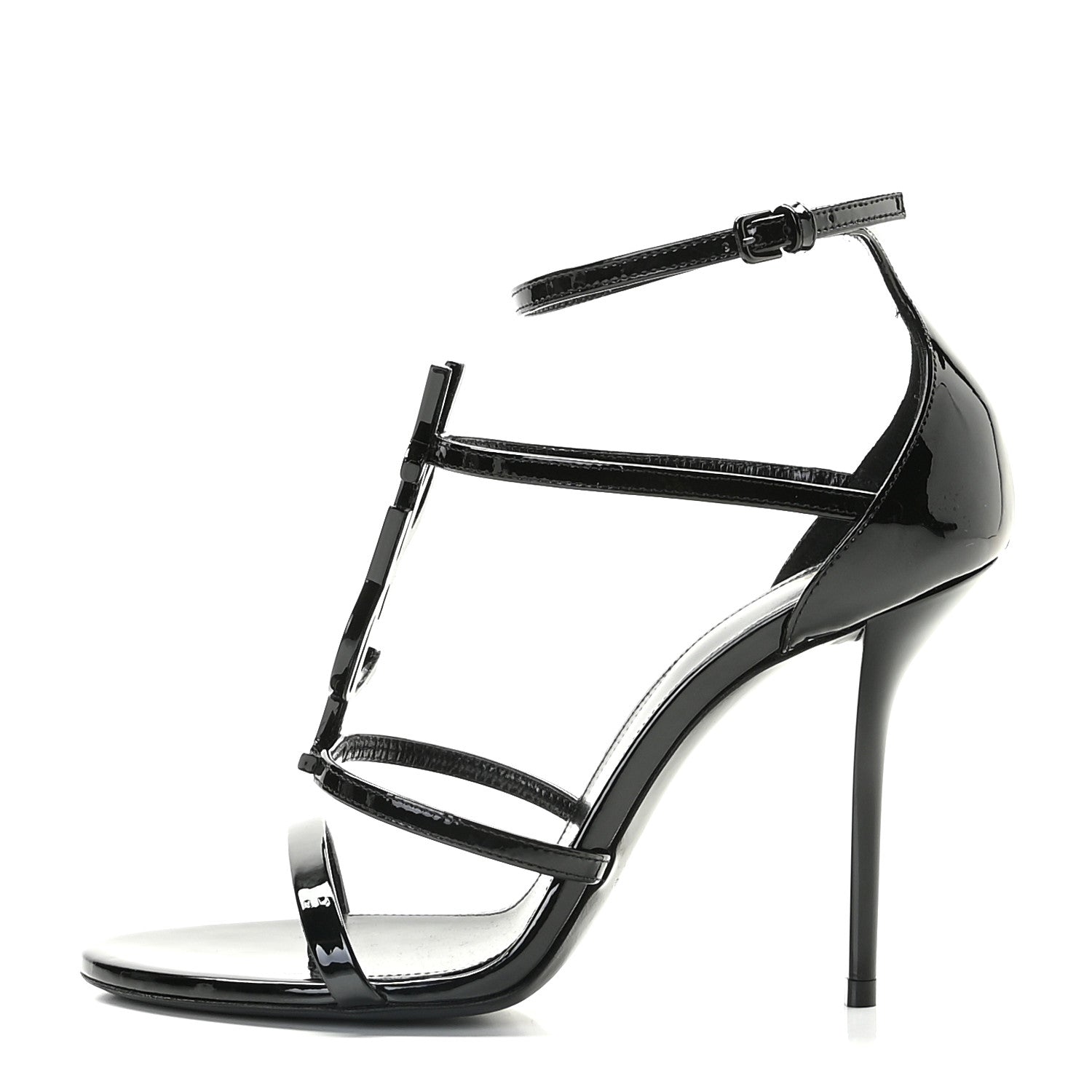 Saint Laurent Patent Cassandra 100 Ankle Strap Sandals 36 Black 1 of 12