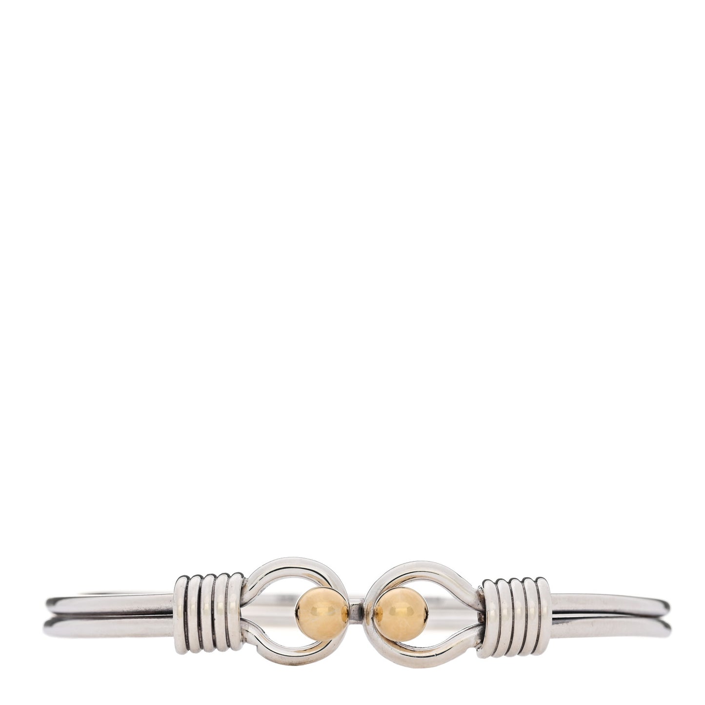 Sterling Silver 18K Yellow Gold Double Hook Eye Bangle Bracelet