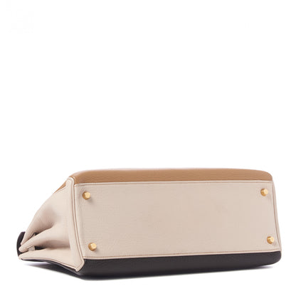 Hermes Taurillon Clemence Tri-Color Kelly Retourne 35 Tabac Camel Ebene Parchemin 5 of 35