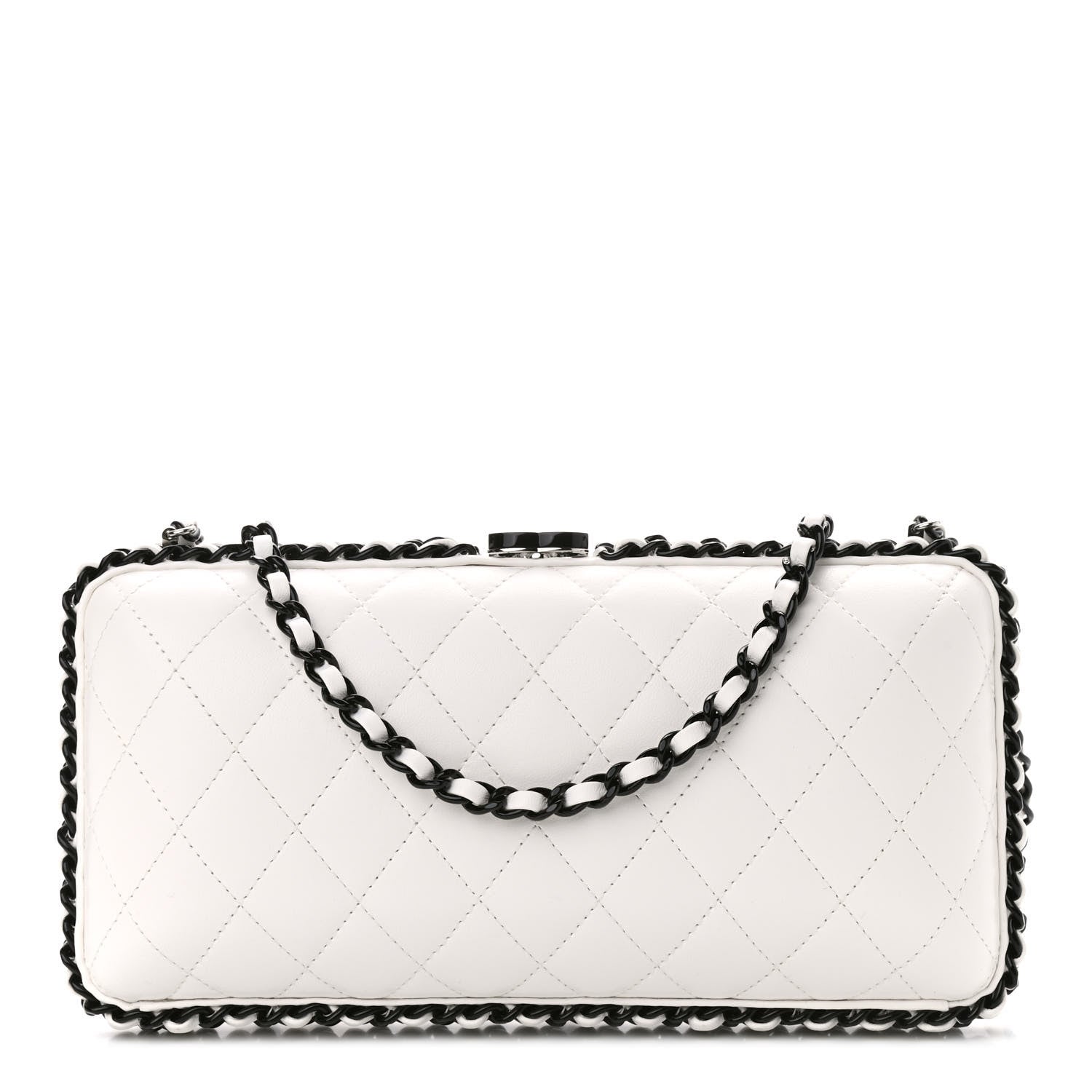Chanel Lambskin Quilted Chain Around Clutch White Black 1 of 9
