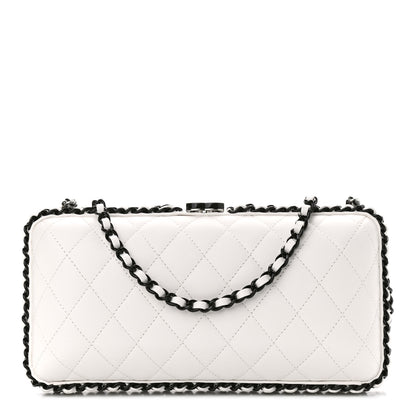Chanel Lambskin Quilted Chain Around Clutch White Black 1 of 9