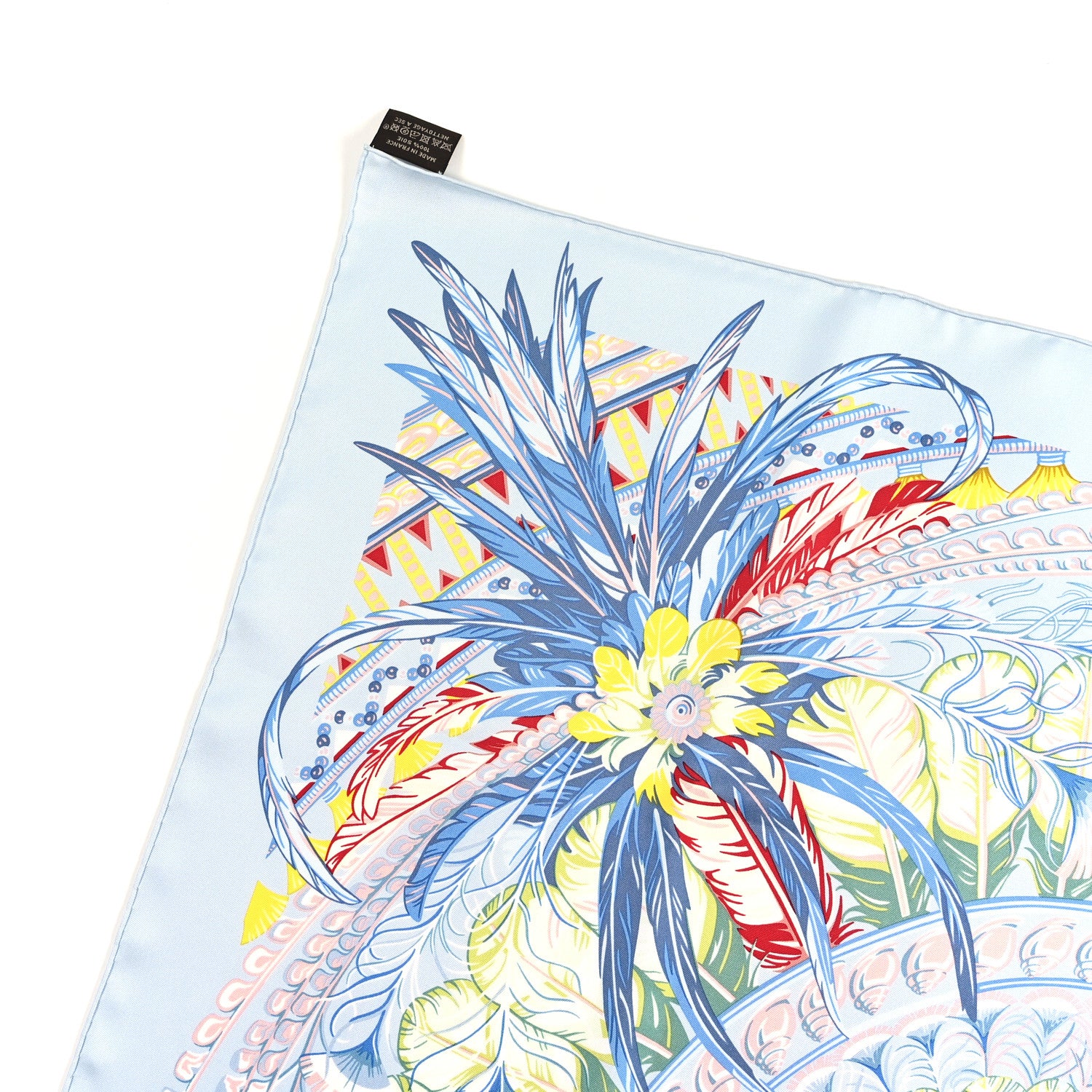 Hermes Silk Danse Pacifique Scarf 90 Bleu Ciel Vert Jaune Vif 5 of 5