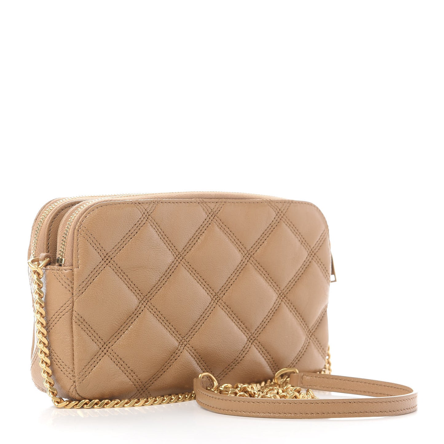 Grained Lambskin Quilted Mini Becky Double Zip Bag Dark Beige