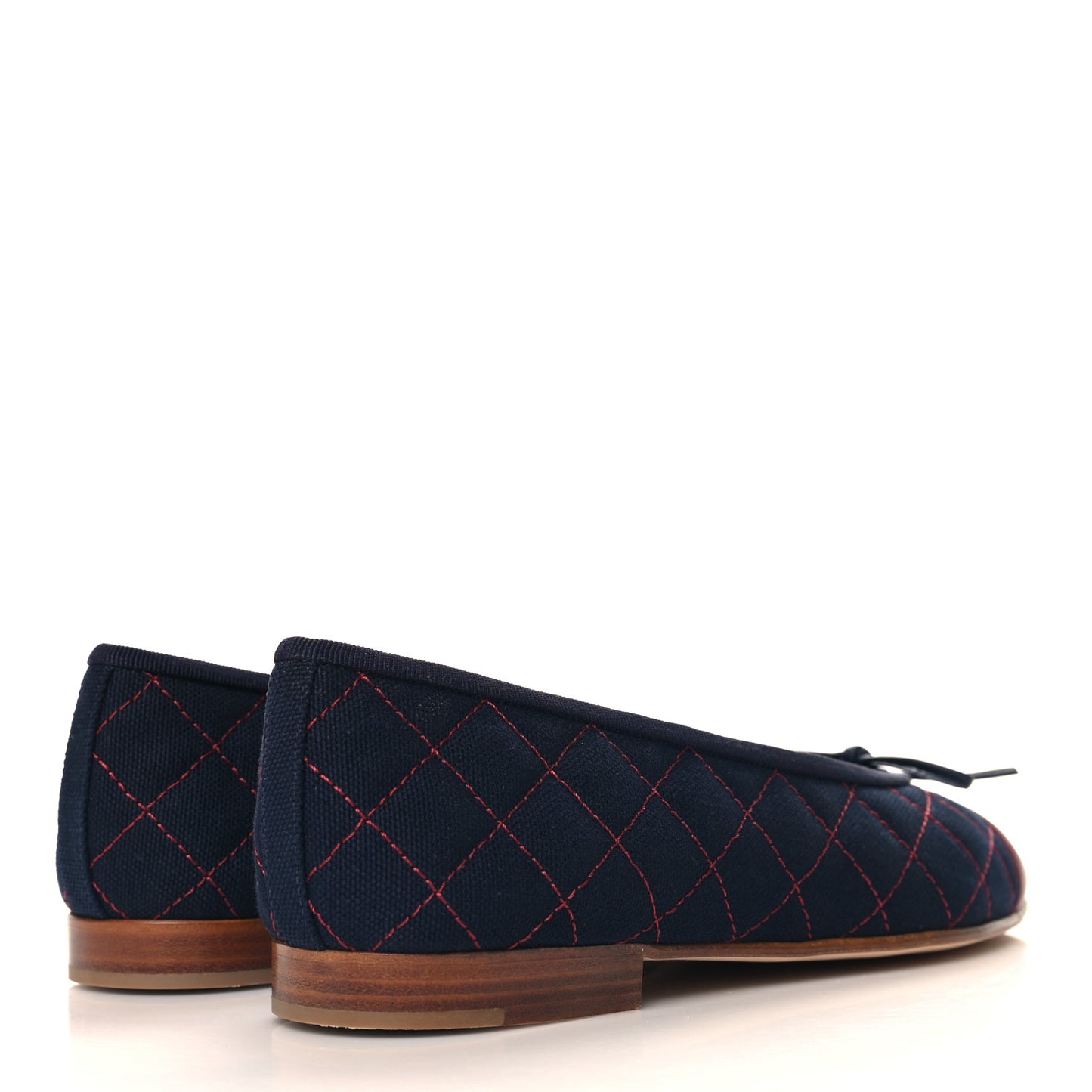 Canvas Calfskin Quilted Cap Toe CC Ballerina Flats 38.5 Navy Red
