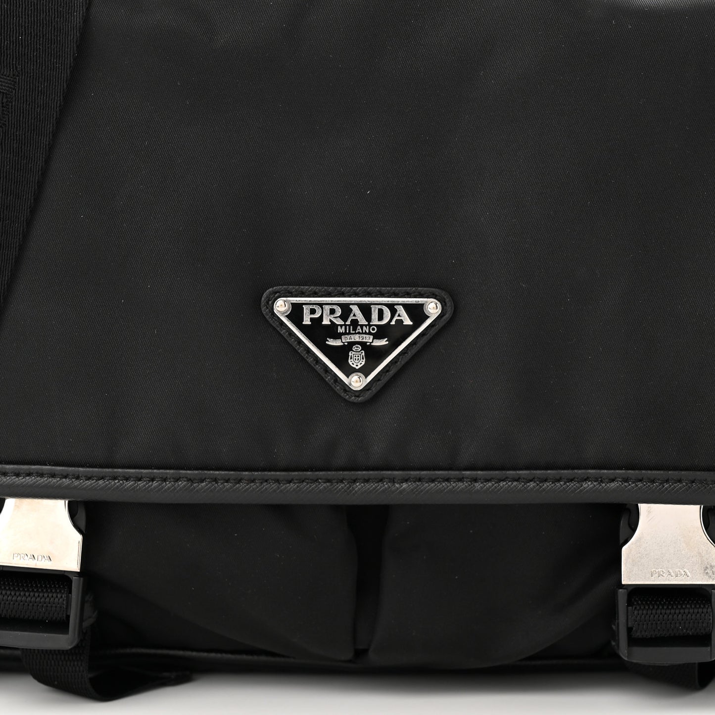 Tessuto Nylon Saffiano Large Double Snap Buckle Messenger Bag Black