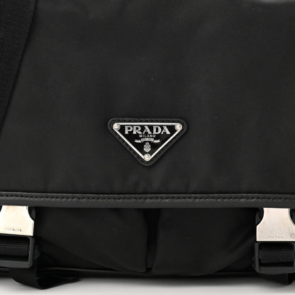 Prada Tessuto Nylon Saffiano Large Double Snap Buckle Messenger Bag Black 8 of 11