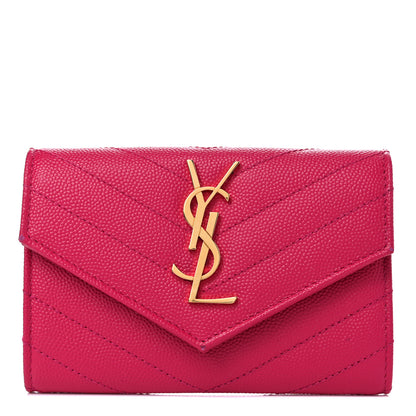 Saint Laurent Grain De Poudre Matelasse Chevron Small Monogram Envelope Wallet Bubblegum 1 of 8