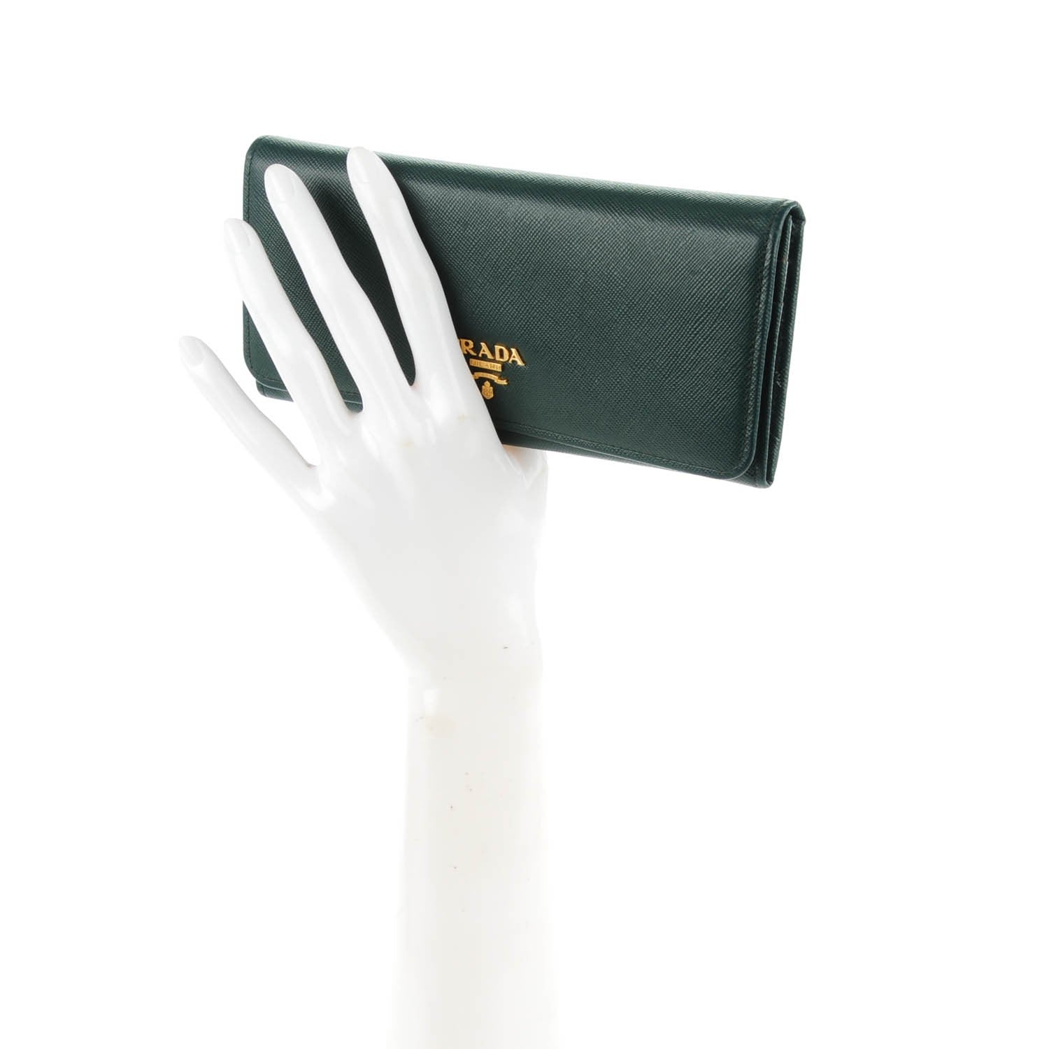 Prada Saffiano Metal Continental Flap Wallet Smeraldo 2 of 8