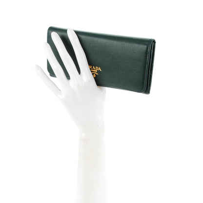 Prada Saffiano Metal Continental Flap Wallet Smeraldo 2 of 8
