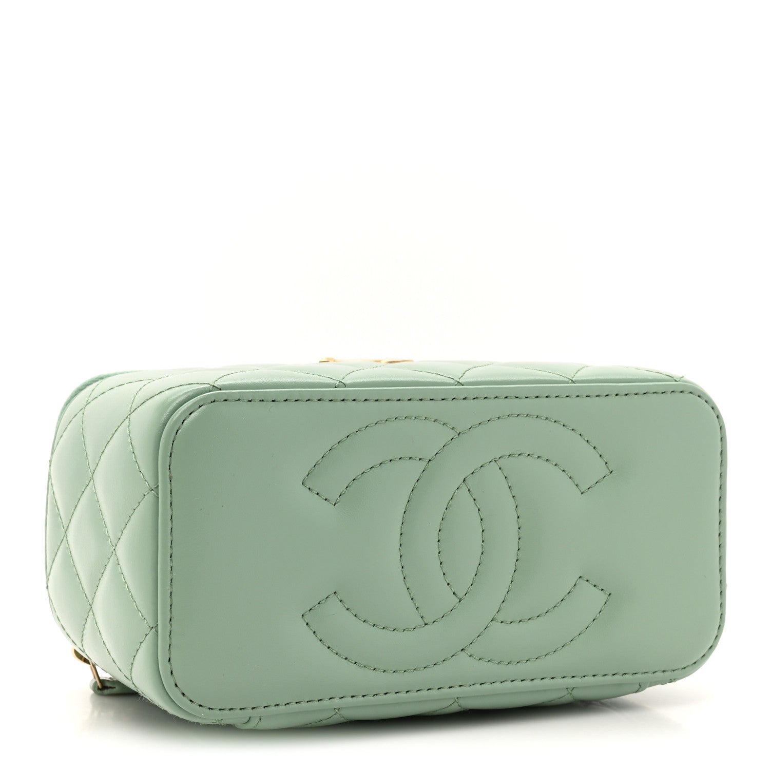 Chanel Shiny Calfskin Quilted Small Top Handle Vanity Case With Chain Light Green 4 of 10