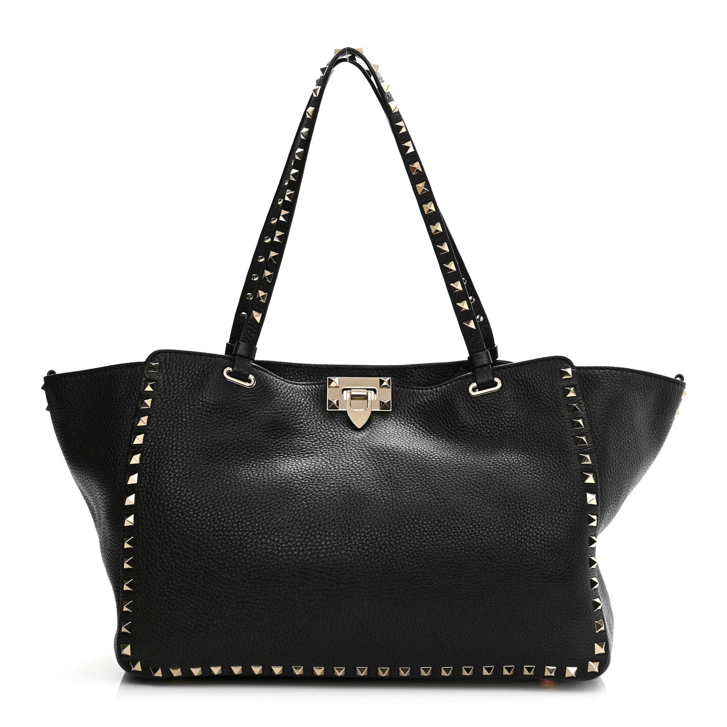 Pebbled Calfskin Medium Rockstud Tote Black