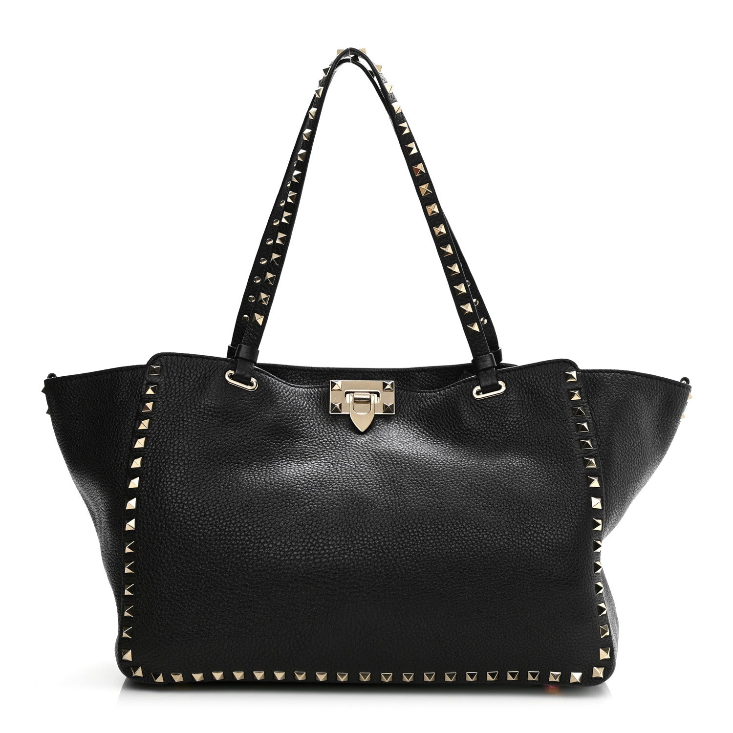 Valentino Garavani Pebbled Calfskin Medium Rockstud Tote Black 1 of 14