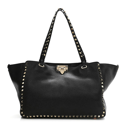 Valentino Garavani Pebbled Calfskin Medium Rockstud Tote Black 1 of 14