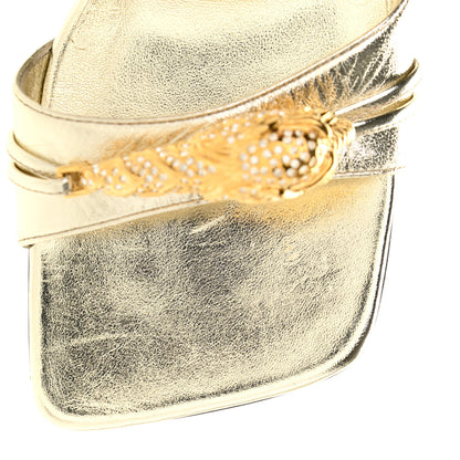 Gucci Metallic Nappa Dora Tiger Head Mid Heel Slide Sandals 37.5 Gold 8 of 9
