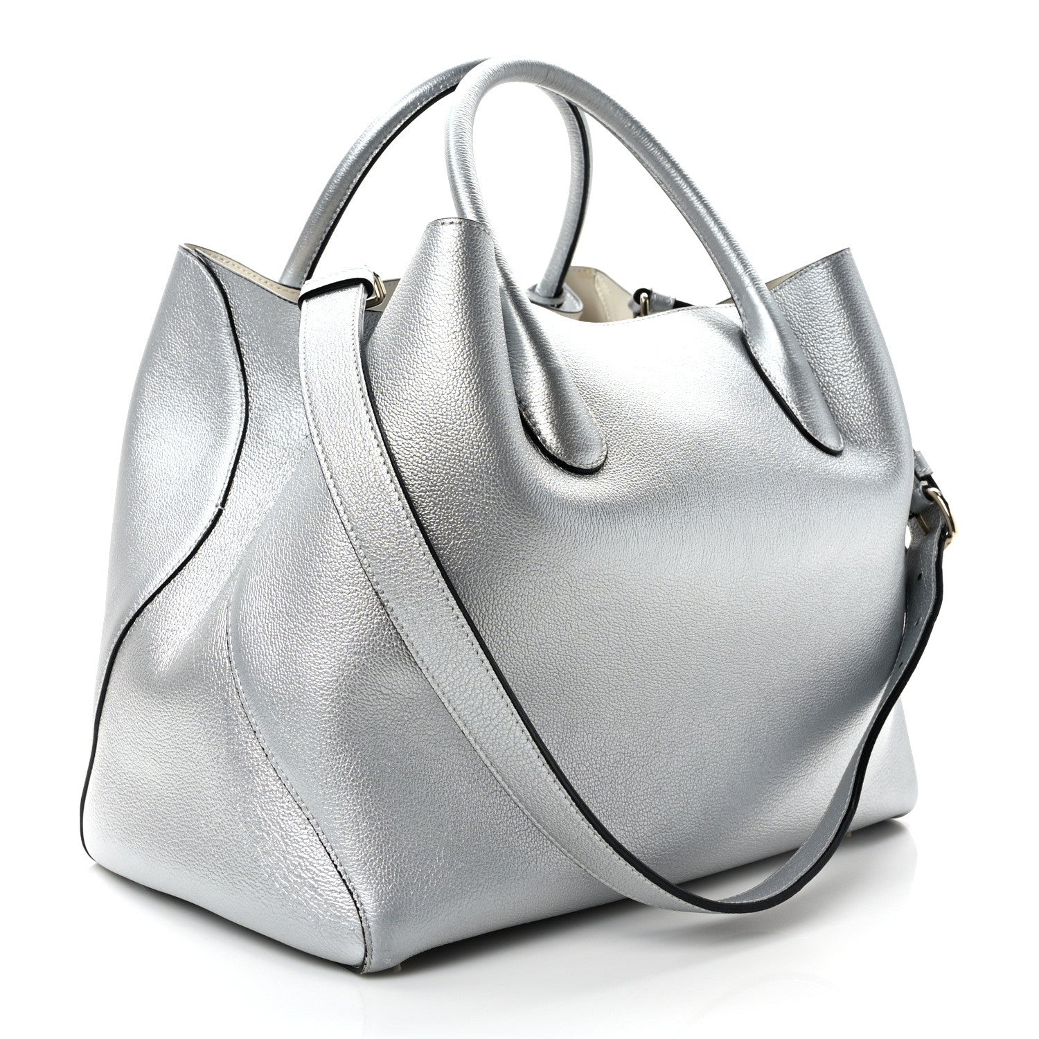 Christian Dior Metallic Supple Grained Calfskin Medium Open Bar Tote Silver 3 of 10