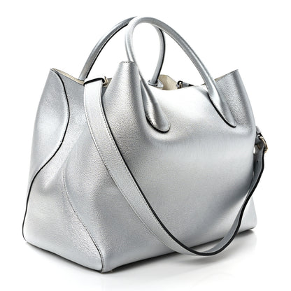 Christian Dior Metallic Supple Grained Calfskin Medium Open Bar Tote Silver 3 of 10