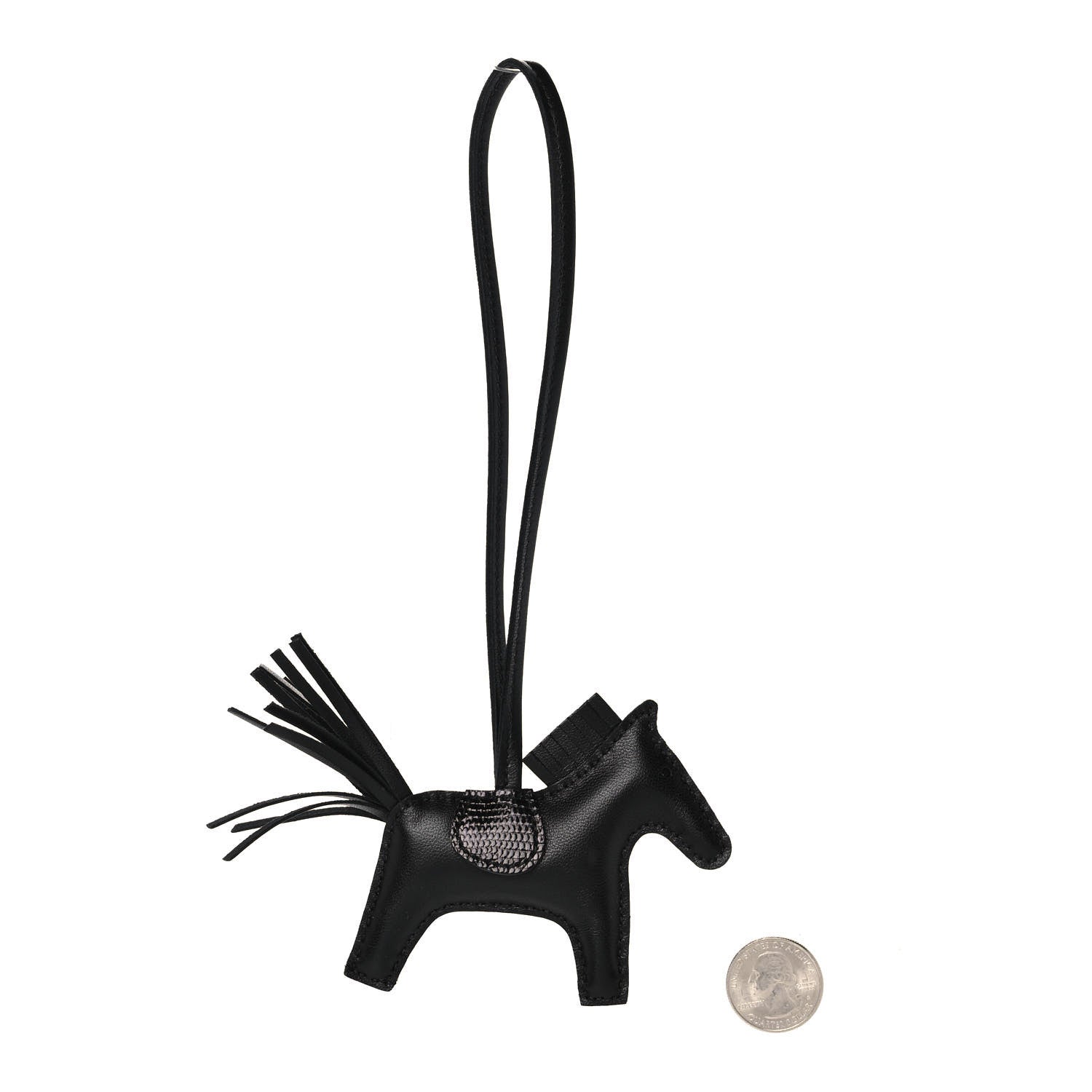 Hermes Milo Lambskin Lizard Touch Grigri Rodeo Horse Bag Charm PM So Black 2 of 5
