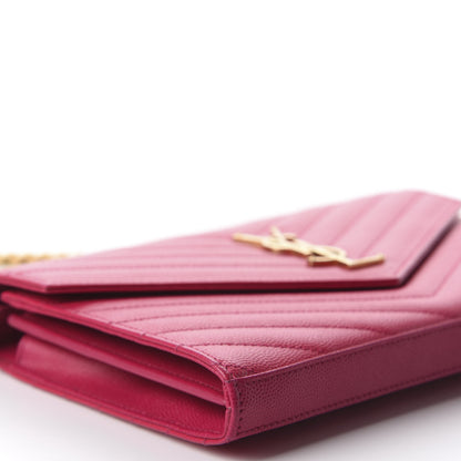 Saint Laurent Grain De Poudre Matelasse Chevron Monogram Chain Wallet Bubblegum 5 of 10