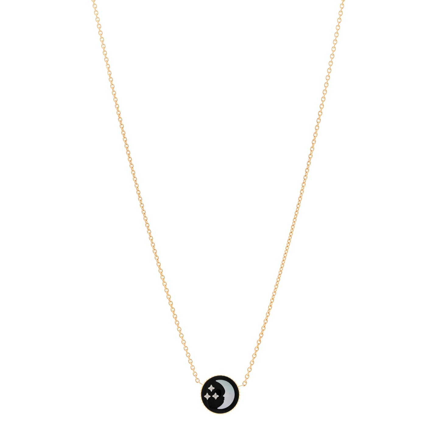 18K Yellow Gold Diamond Black Onyx Mother of Pearl Rose Celeste Pendant Necklace
