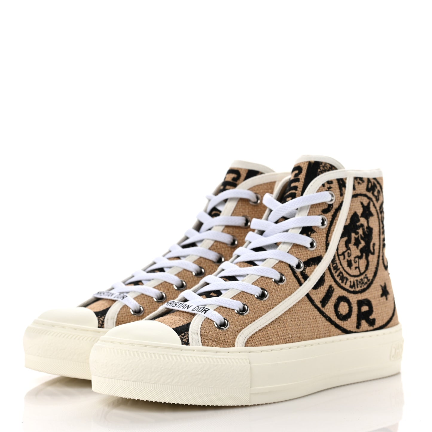 Jute Canvas Embroidered Motif High Top Sneakers 35 Raw Beige