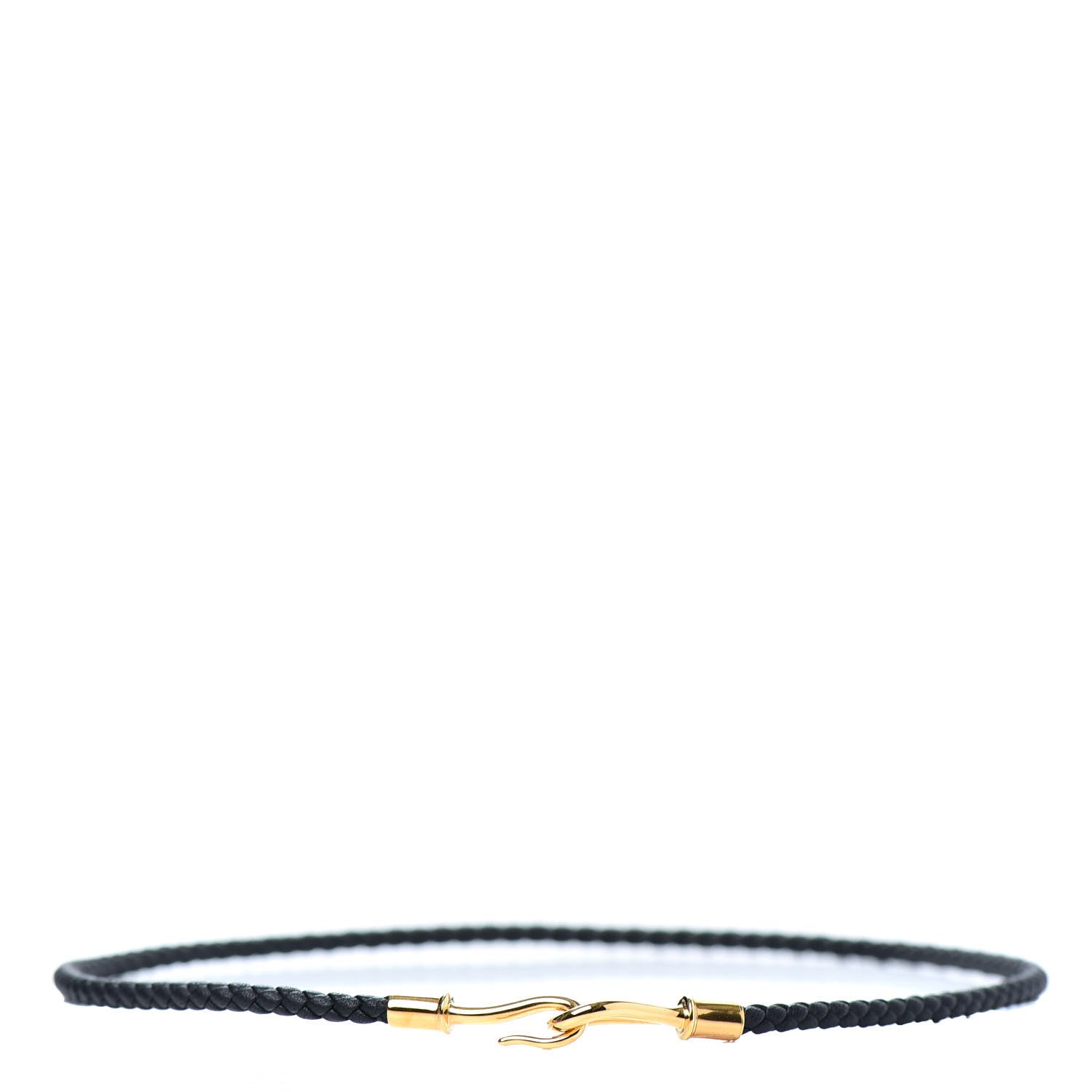 Hermes Woven Leather Jumbo Hook Choker Necklace Black 1 of 6