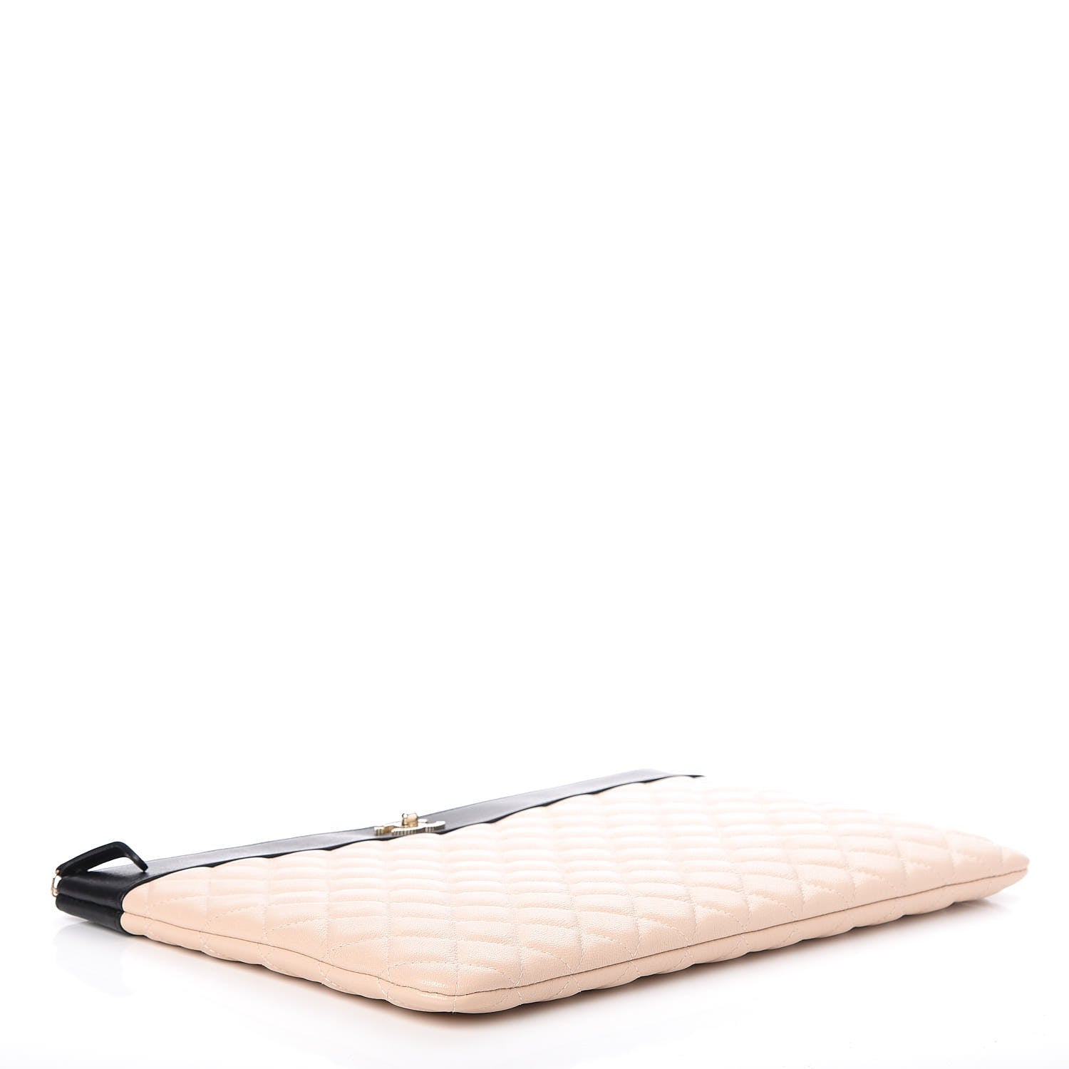 Chanel Sheepskin Quilted Large Vintage Mademoiselle Cosmetic Case Beige Black 5 of 9