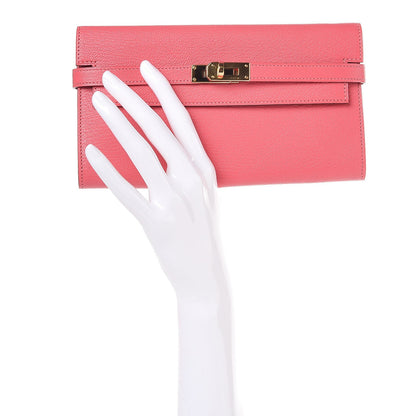 Hermes Chevre Mysore Kelly Longue Wallet Rose Lipstick 2 of 10
