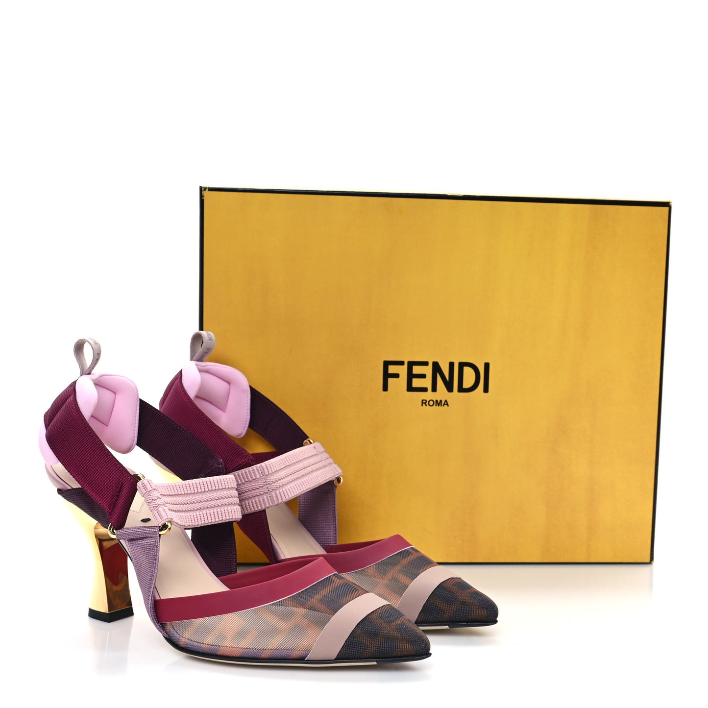 Technical Mesh FF Colibri 85mm Slingback Pumps 36.5 Tobacco Moro Black Anemone
