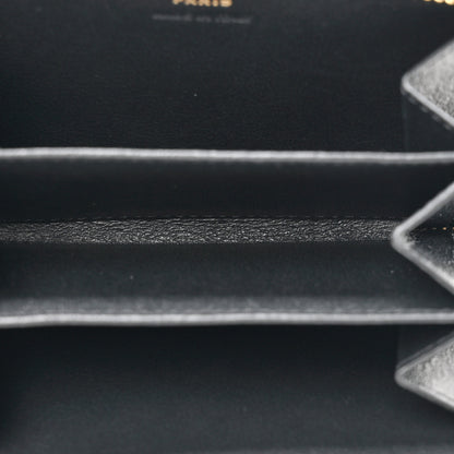 Saint Laurent Lambskin Matelasse Chevron Monogram Cassandre Compact Zip Around Card Wallet Black 5 of 7