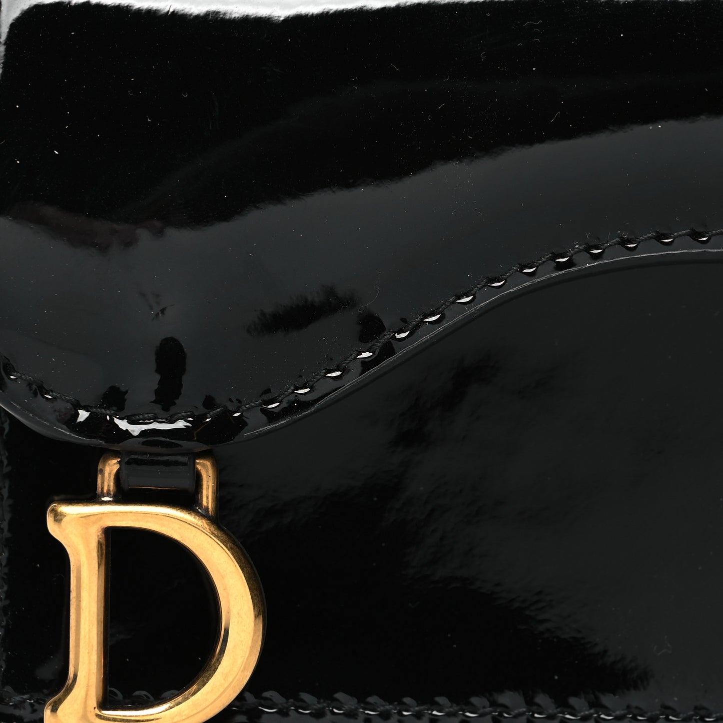 Patent Calfskin Saddle Card Holder Black