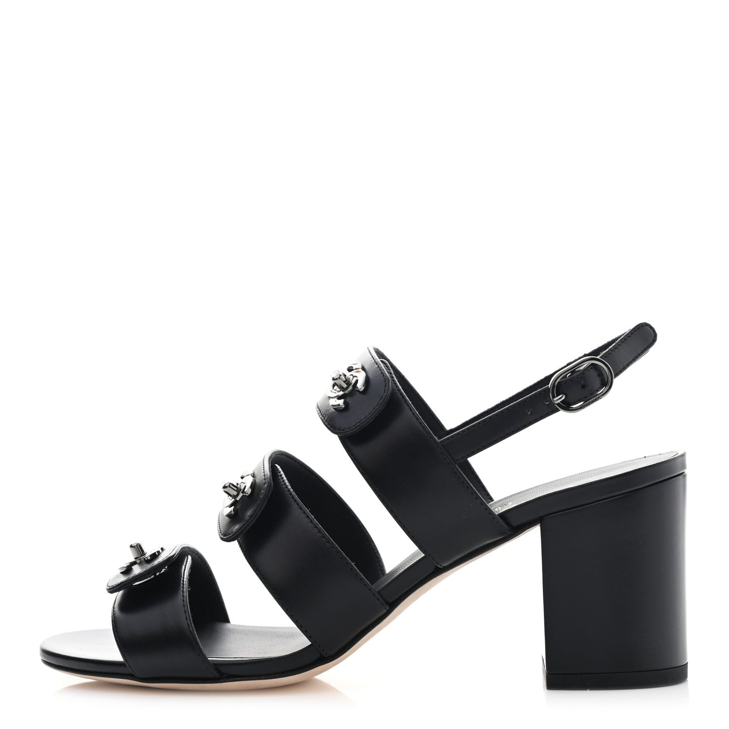 Calfskin CC Turnlock Sandals 37.5 Black