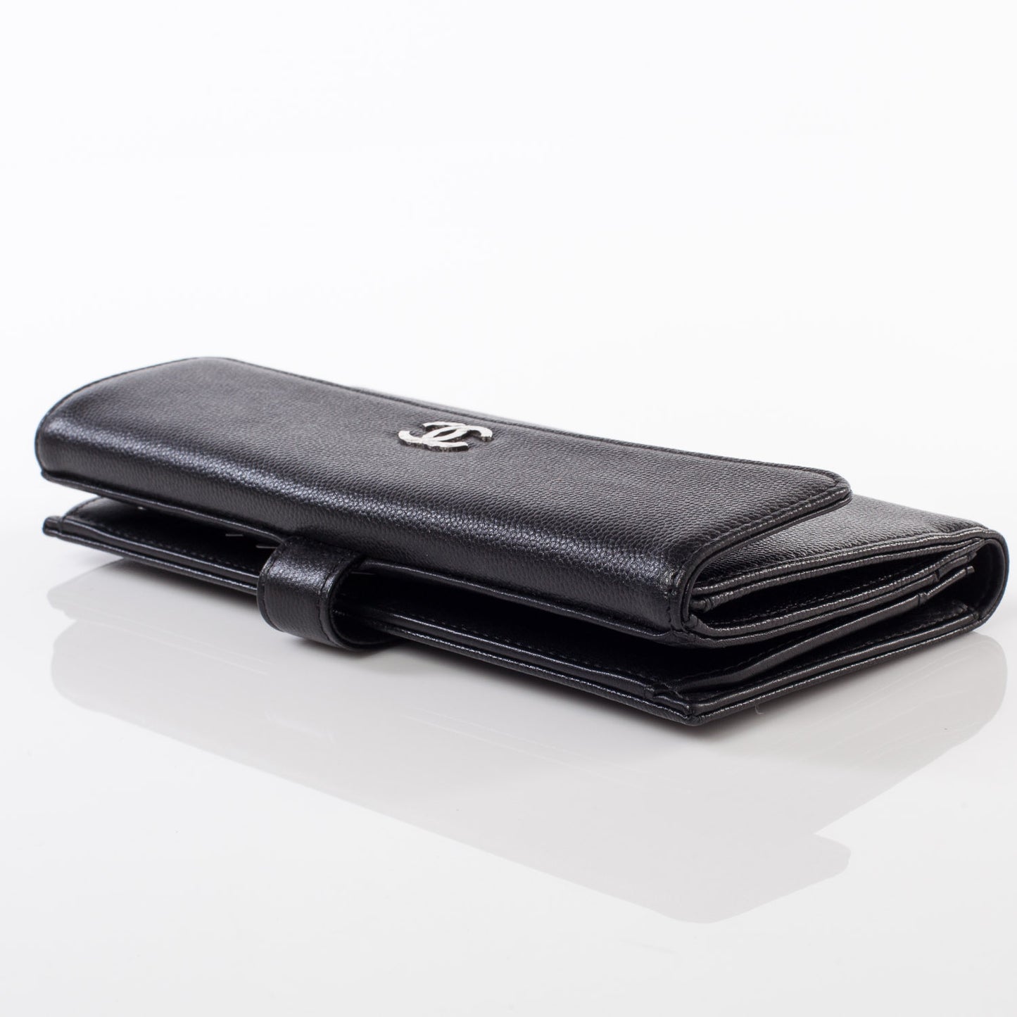 Caviar Leather Flap Wallet Black