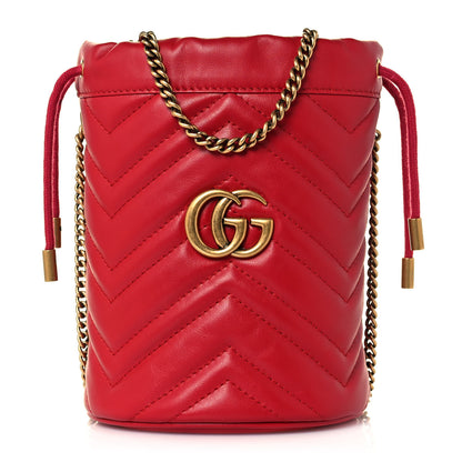 Gucci Calfskin Matelasse Mini GG Marmont 2.0 Bucket Bag Hibiscus Red 1 of 11