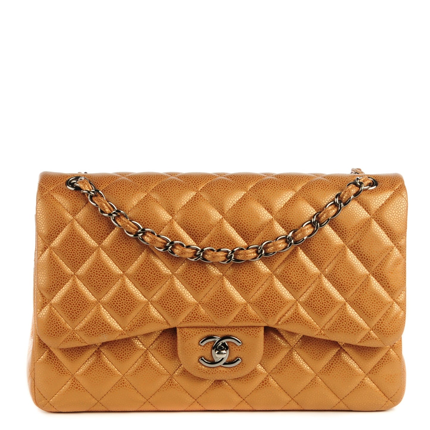 Metallic Caviar Quilted Jumbo Double Flap Copper