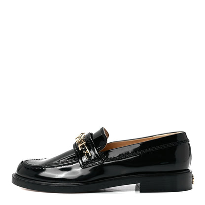 Chanel Shiny Calfskin Logo Loafers 37 Black 1 of 7
