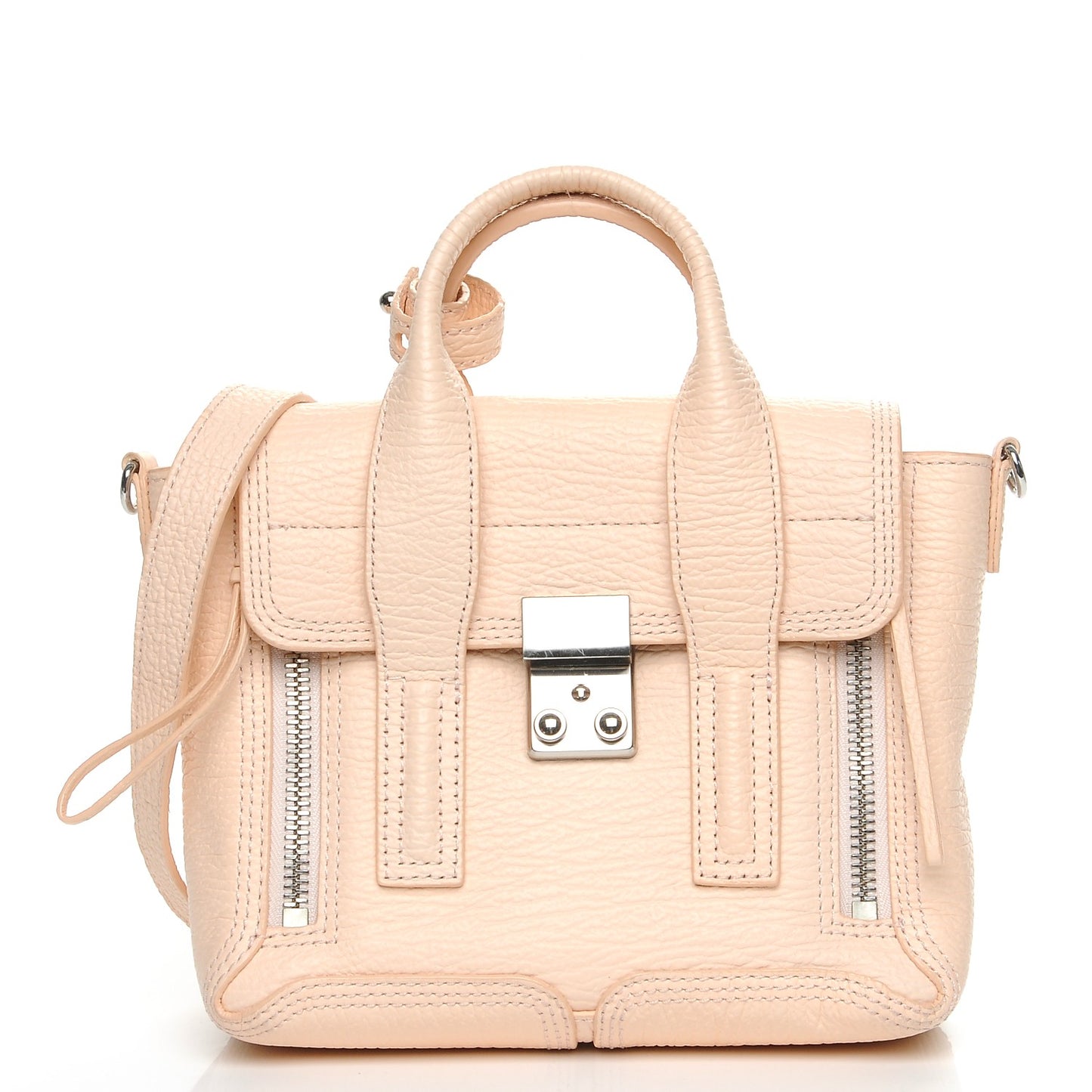 3.1 Textured Calfskin Mini Pashli Satchel White Peach