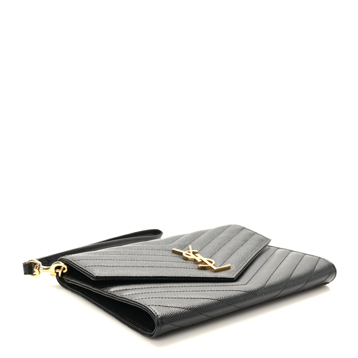 Saint Laurent Grain De Poudre Matelasse Chevron Monogram Envelope Clutch Black 4 of 8