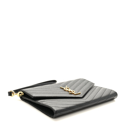 Saint Laurent Grain De Poudre Matelasse Chevron Monogram Envelope Clutch Black 4 of 8