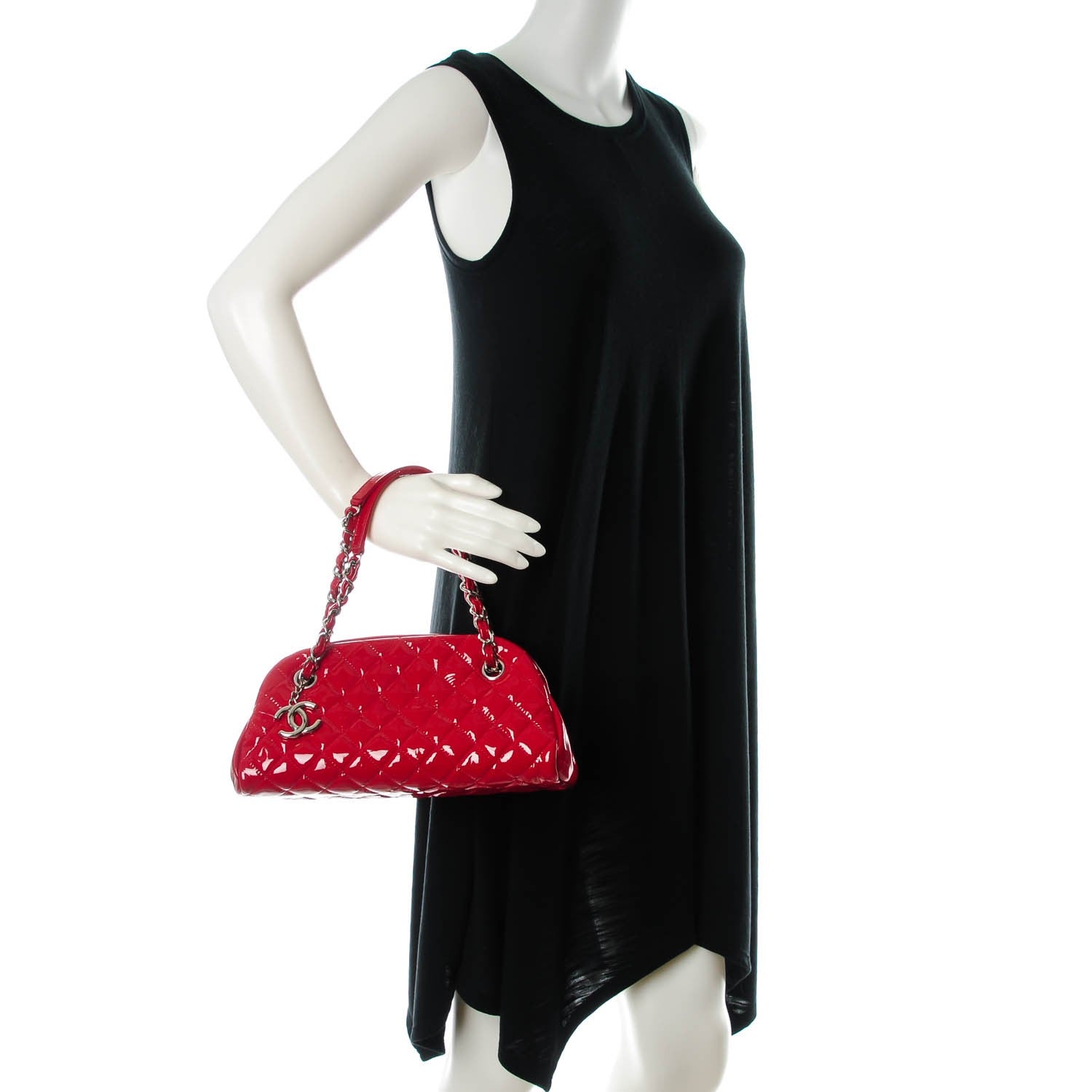 Chanel Patent Quilted Small Just Mademoiselle Bowling Bag Red 2 of 7