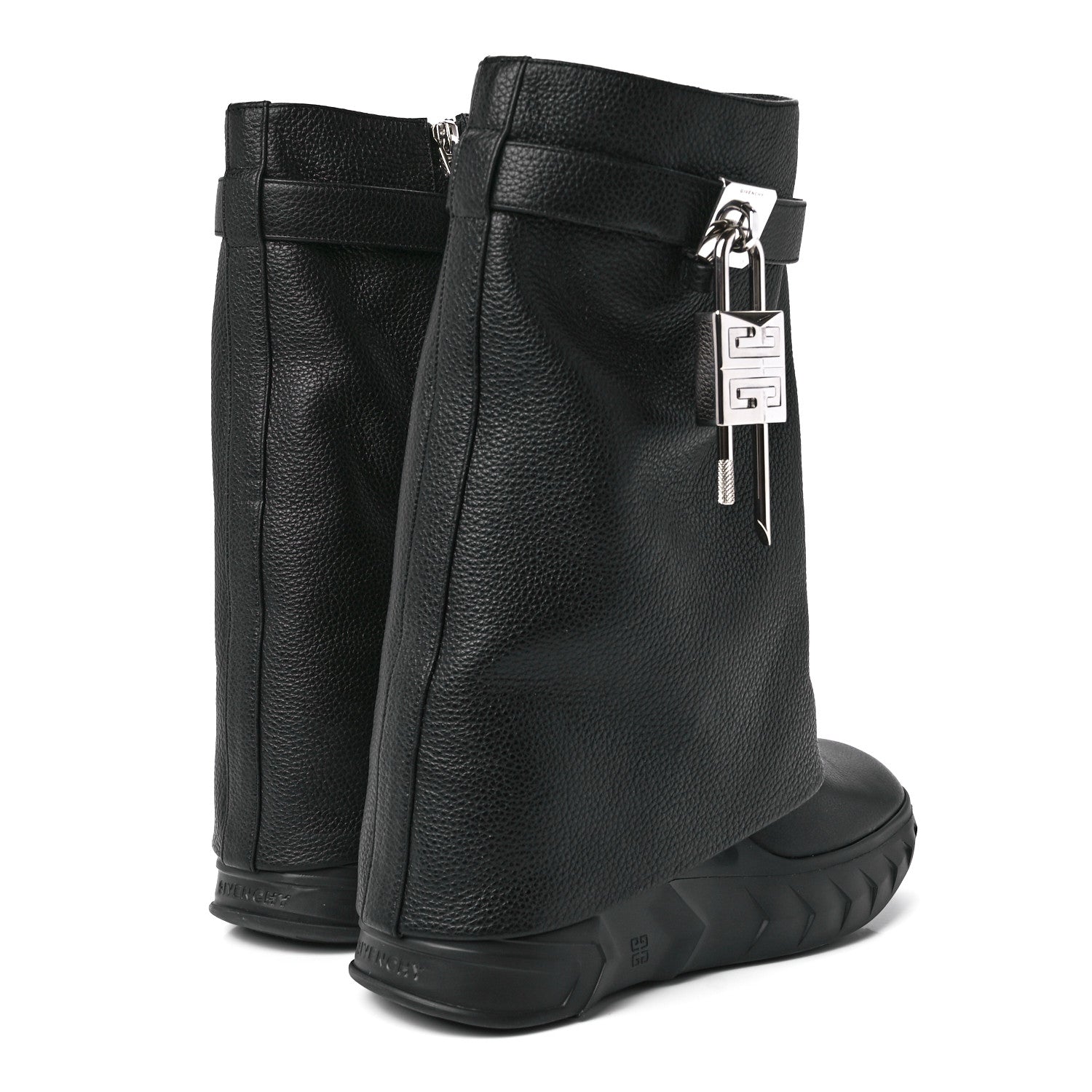 Givenchy Grained Calfskin Shark Lock Biker Ankle Boots 38 Black 4 of 10