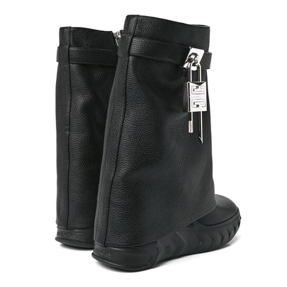 Givenchy Grained Calfskin Shark Lock Biker Ankle Boots 38 Black 4 of 10