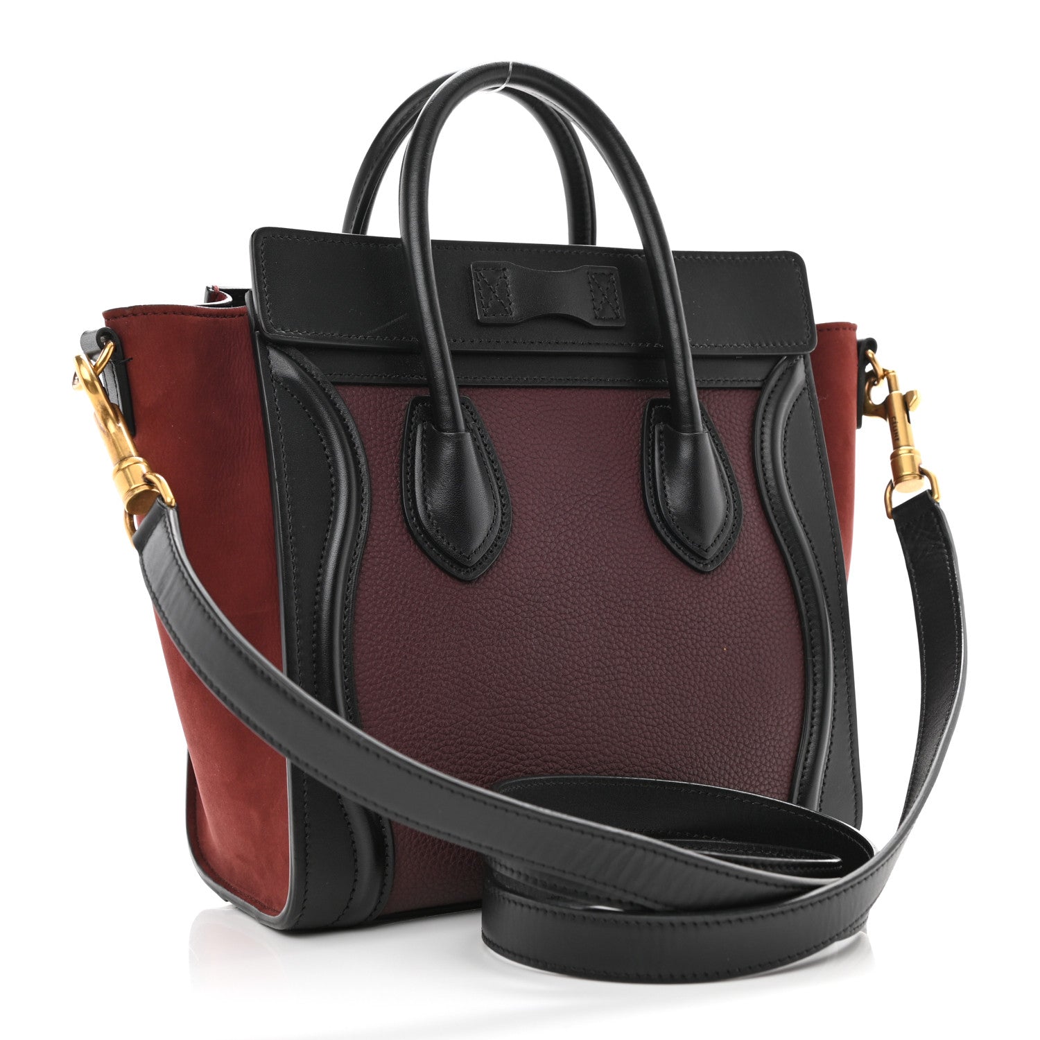 Celine Baby Grained Calfskin Nubuck Tri-Color Nano Luggage Burgundy Wine 3 of 10