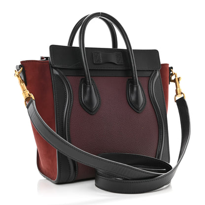 Celine Baby Grained Calfskin Nubuck Tri-Color Nano Luggage Burgundy Wine 3 of 10