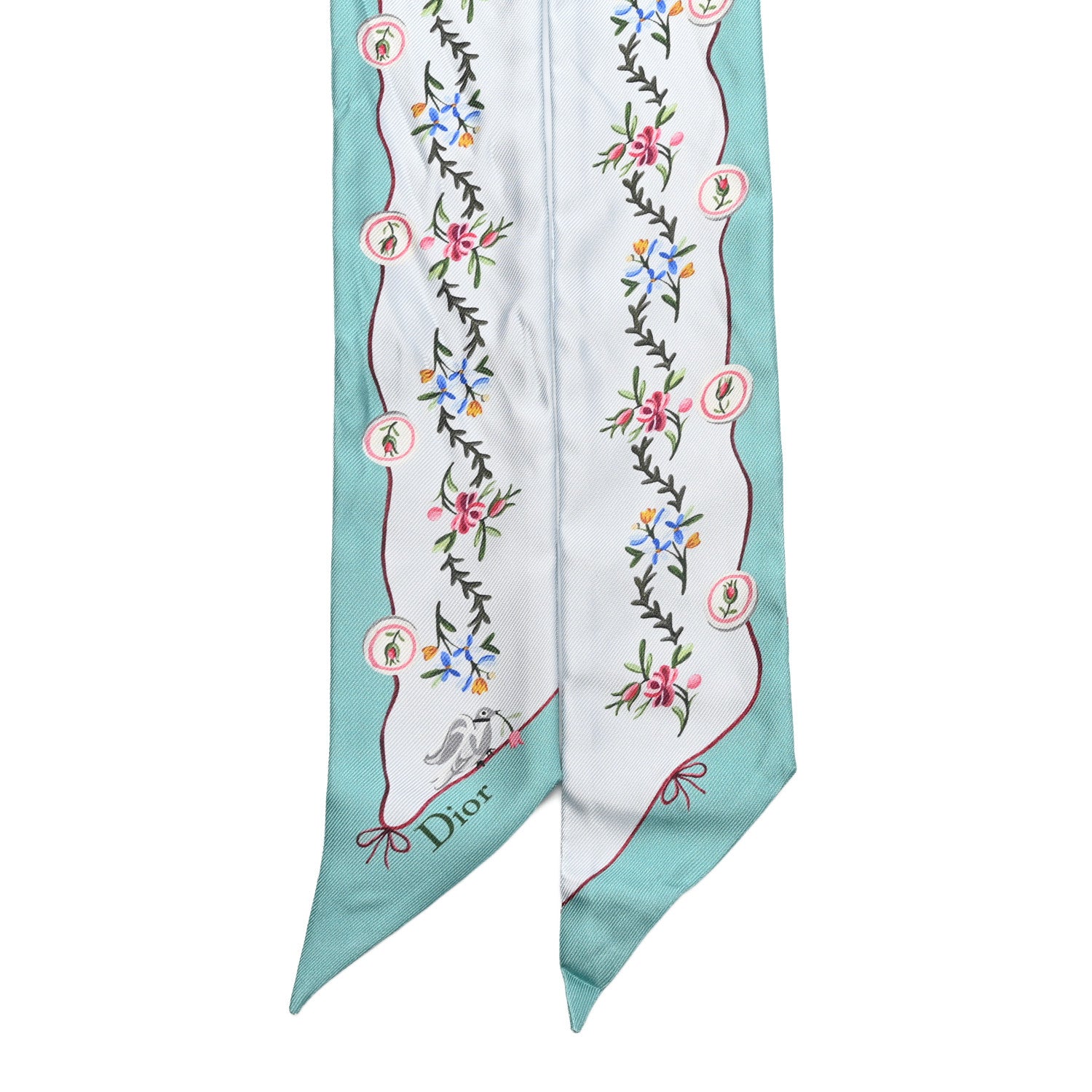 Christian Dior Silk Dioramour Revolution Flowers Mitzah Scarf Blue