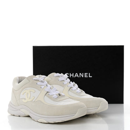 Chanel Suede Calfskin Fabric CC Sneakers 39.5 White 9 of 9