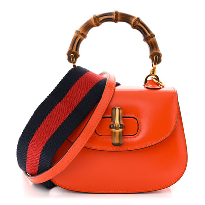 Gucci Boarded Dyana Lux Calfskin Web Mini Bamboo 1947 Top Handle Bag Calypso Orange 1 of 11