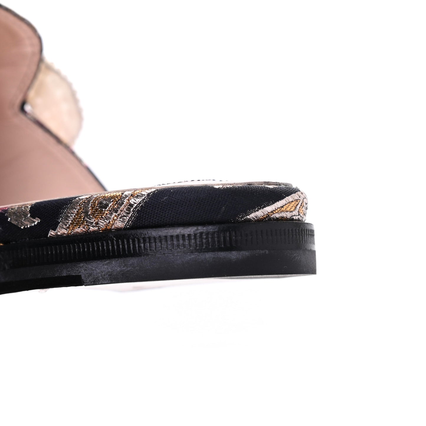 Iridescent Brocade Pearl Bow Womens Princetown Slippers 36.5 Black Pink