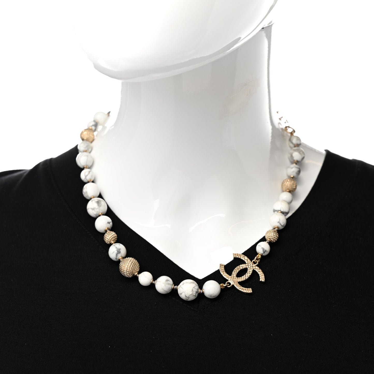Marble Beaded CC Necklace Gold White